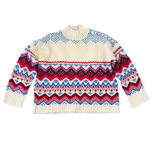 **NWT LOFT Whisper White Fair Isle Wide Sleeve Mock Neck Sweater